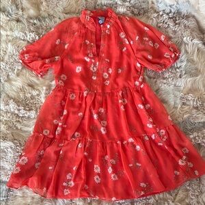 CeCe Orange Ruffled Tiered Sundress with Puff Sleeves